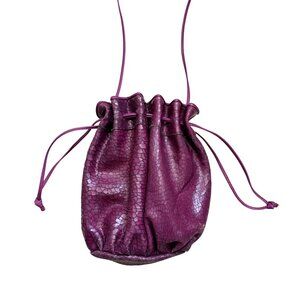 Gino Women's Crossbody Bag Purple Crocodile Textured Leather Drawstring Vintage